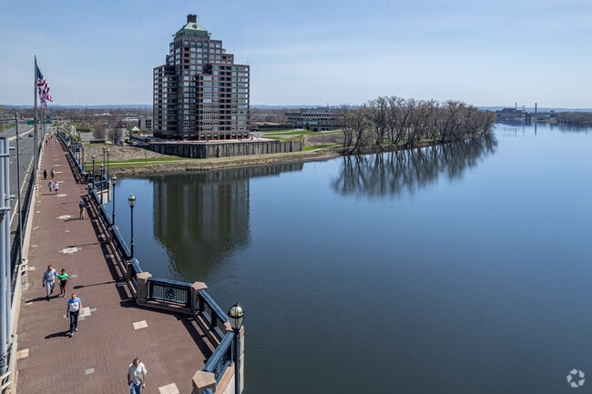 The bridge between East Hartford and Hartford offers scenic views of the Connecticut River.