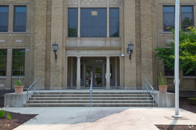 John S Irwin Elementary School building in Rudisill Plaza.