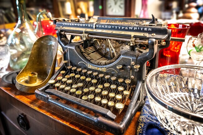 An old typewriter is just one of the many hidden treasures found at Patterson Antiques.