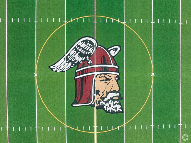 Bay Shore Senior High School Team Logo painted on the football field.