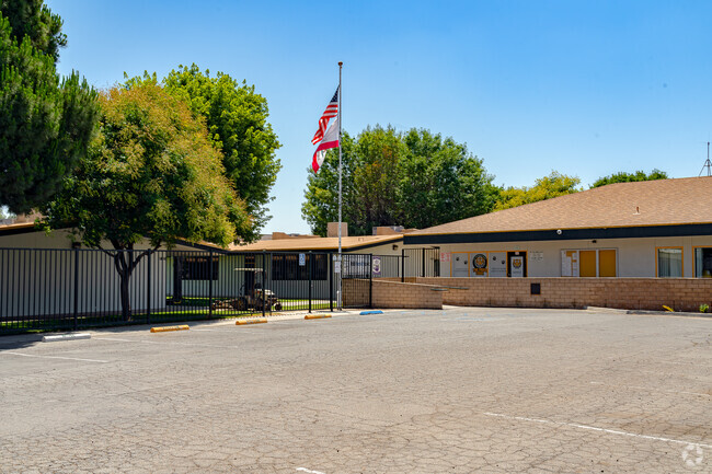 The Flags fly high in front of Mountain View Middle School.