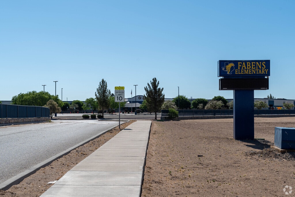 Fabens Elementary School signs welcomes students in Fabens, TX.