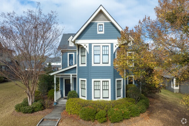 Wood-frame homes are common throughout the neighborhood.