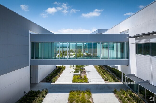 Indoor bridge connects campus buildings at Liberty High School in Winchester.