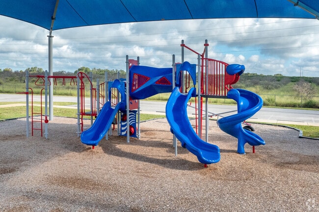 Memorial Elementary School has separate playgrounds for different age levels.
