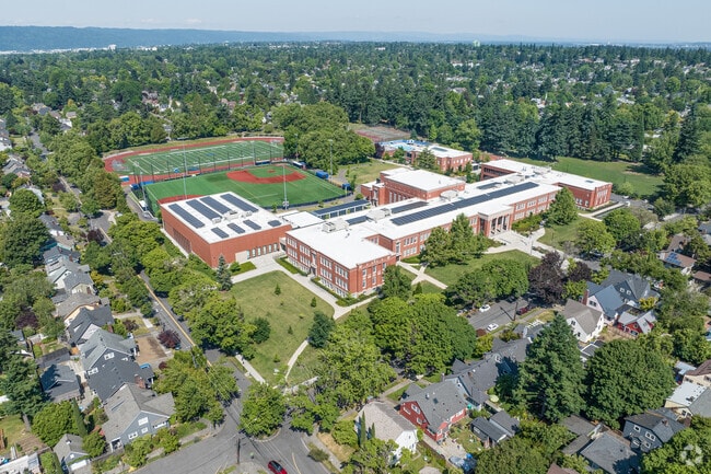 An Aerial View of U.S. Grant High School in Grant Park Neighborhood in Portland.