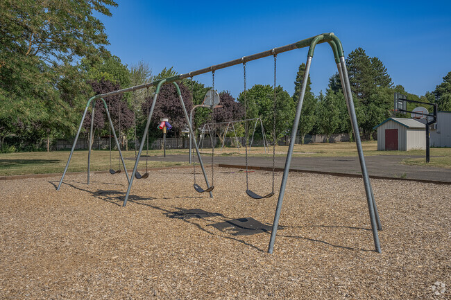 Swing sets at McKinley Elementary School in Beaverton, Oregon.