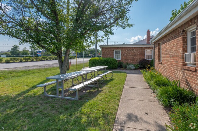Students can sit at the picnic areas at Greenbrier East's Indian Creek Welcome Baptist School.