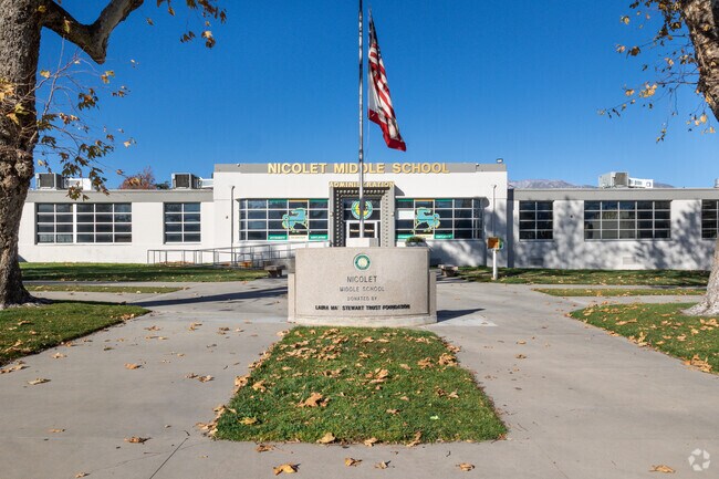 Blue skies are seen over Nicolet Middle School in Banning.