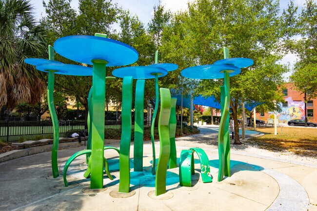 Sculptures in Washington Street Park add character to Channelside, FL. neighborhood.