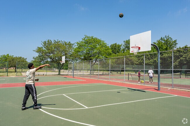 Humphrey Park has a variety of amenities such as basketball and tennis courts.