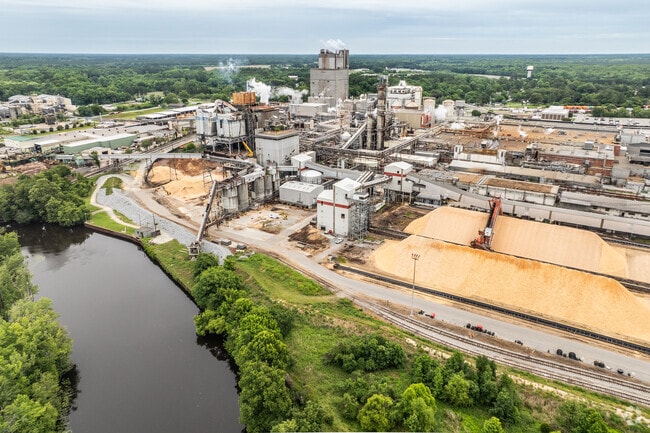 The International Paper mill stands as a significant industrial landmark in Franklin, Virginia.