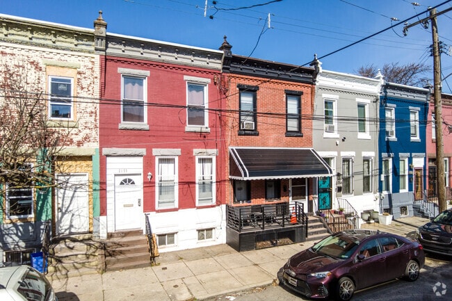 Colorful two-story brick homes