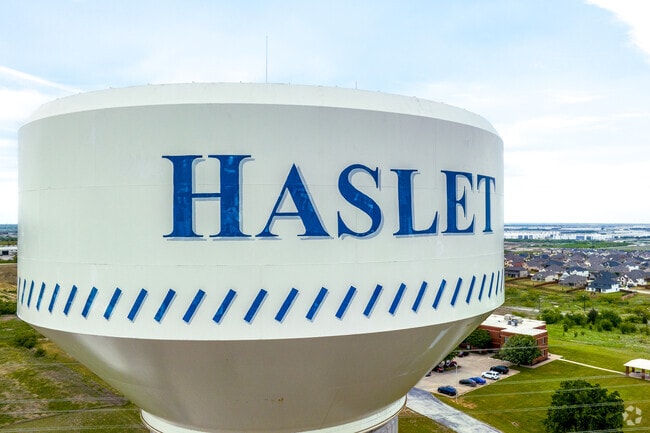 The Haslet water tower stands tall looking over the northern suburban area.