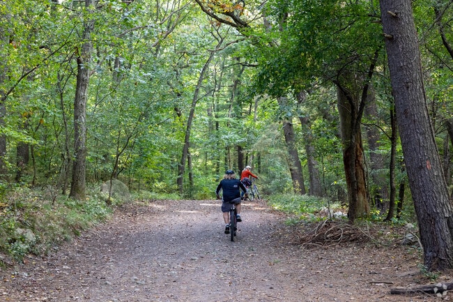 The stone tower can be accessed by foot or bicycle when visiting the Lynn Woods.