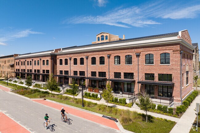 Some buildings in Hitch Village-Fred Wessels are designed to mimic old warehouses.