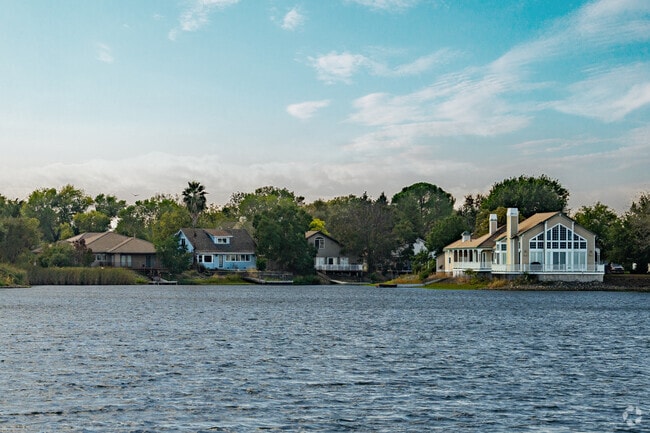 Lakefront homes line Lake California, often with private docks.