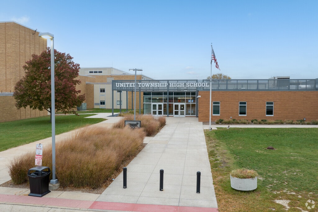 An entrance view to United Township High School.