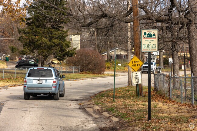 Small town markers are dotted around the roads in Charlack.