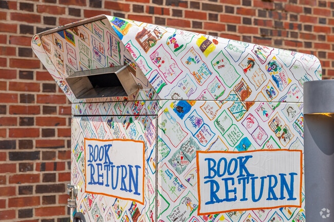 Return your books in fashion in the colorful book return in Tacony at Tacony Library.
