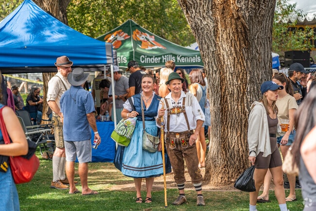 Local residents come dressed to impress with lederhosen and other traditional German attire.