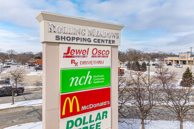 The Rolling Meadows Shopping Center features local restaurants and a Jewel grocery store.