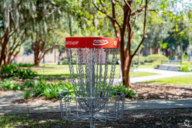 Residents can play a round of disc golf in Thomas Square Park.