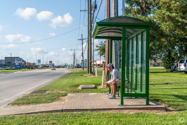 Residents needing a ride can hop on the bus at one of the several stops around town.