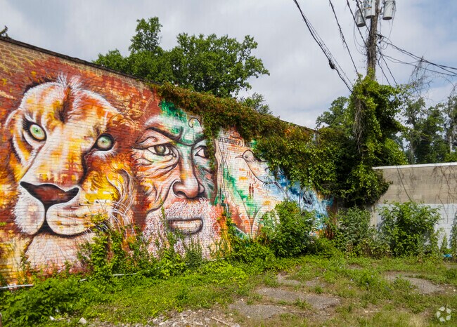 Pimlico Good Neighbors has a heavy West African and Caribbean influence, shown in this mural.
