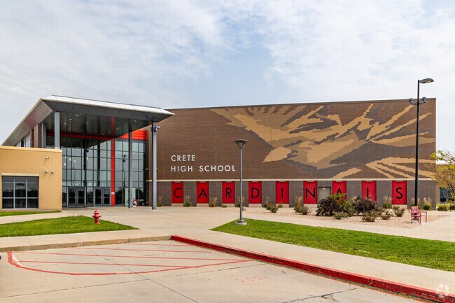 Crete High School serves grades 9 to 12 and has a new sports complex.