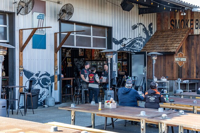 The Shed Smokehouse at Smoky Mountain Harley Davidson features tasty food and lively concerts.