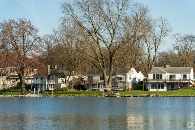 Various home styles, like bungalows, surround Simonton Lake.