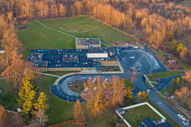 Aerial view of Whitney Elementary School front entrance.