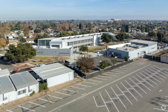 The parking area of the Phillip J. Patino School of Entrepreneurship in Fresno.