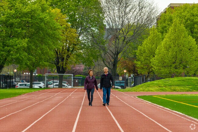 Dunbar Park is right next ot Prairie Shores and has a seven lane track to just take a walk or run.
