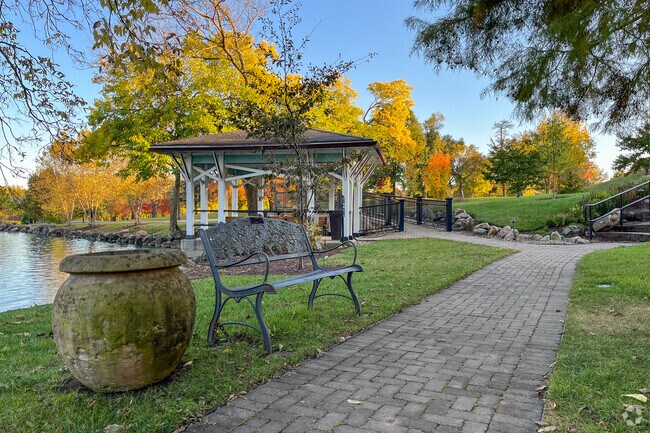 Dayton Grotto Gardens near MacFarlane features a picturesque walkway around a pond.