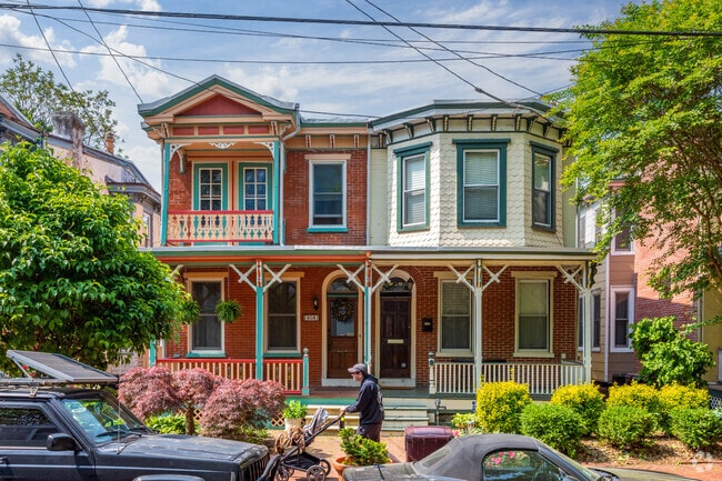 Colorful twin homes are common in Downtown Wilmington.
