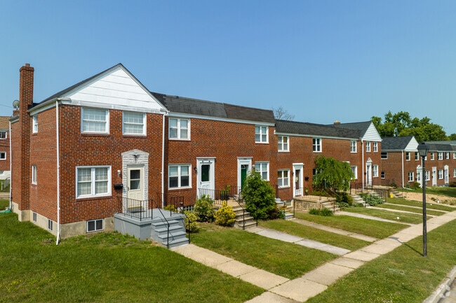 Rowhomes line the streets in the densely populated areas of Parkville.