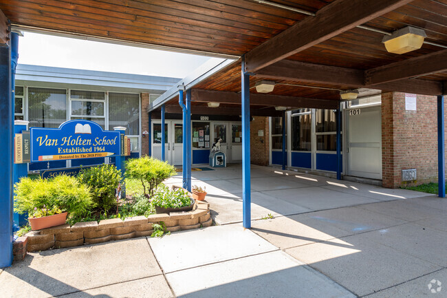 Entrance to Van Holten Elementary School in Bridgewater.