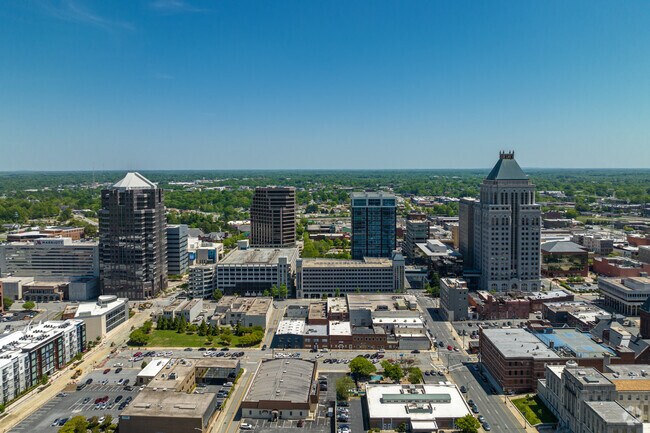 Downtown Greensboro drone shot in Forest Oaks