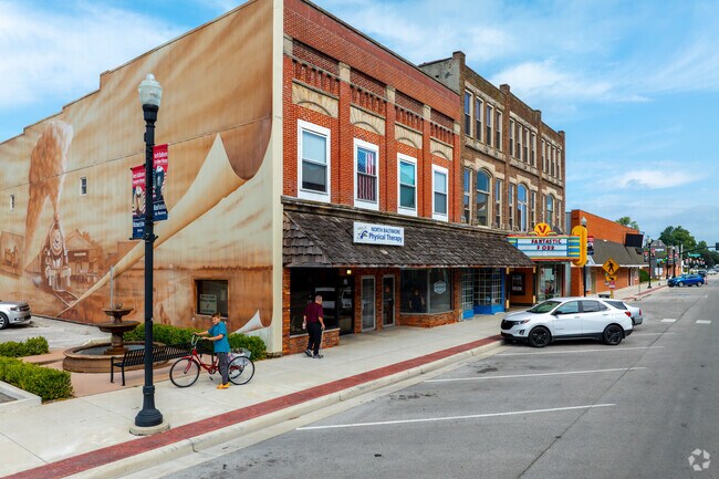 Historic brick storefronts downtown feature locally owned restaurants and cafés.