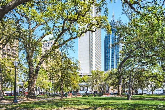 Bienville Square Park downtown Mobile is a short drive from Bayview.