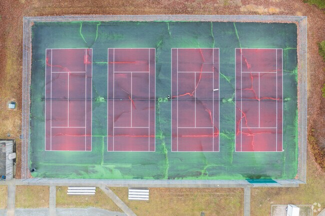 Aerial view of the sports fields at Pocahontas Middle School.