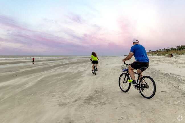 Hilton Head's Coligny Beach at sunset is perfect for a leisurely bike ride.
