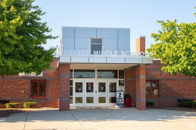 Belzer Middle School's front entrance in Lawrence.