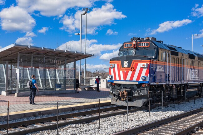 The Metra stops at 35th street and is only a few minutes to Chicago from Bridgeport.