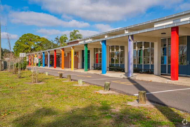 Lanier Elementary School has a colorful entrance which welcomes students to learn.