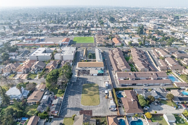 Aerial view from the rear of St Mark's Episcopal School in Downey