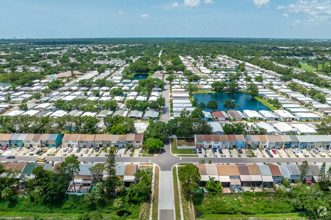 Largo Paradise Island is a private community divided into sections of townhomes, duplexes, and manufactured homes.