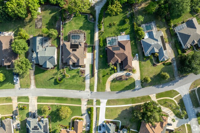 Glen Abbey homes often feature manicured lawns and enclosed pool areas.